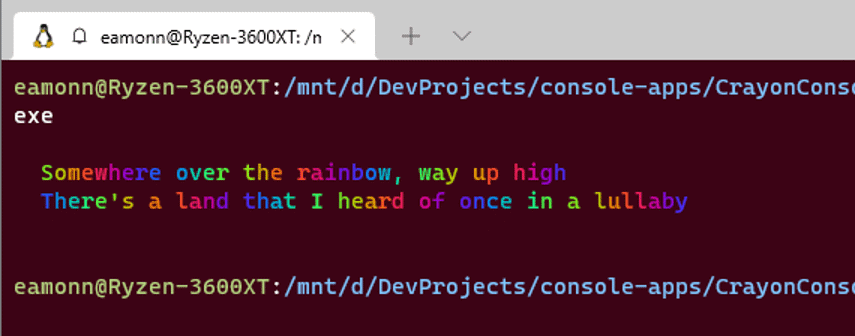Colour text Ubuntu example