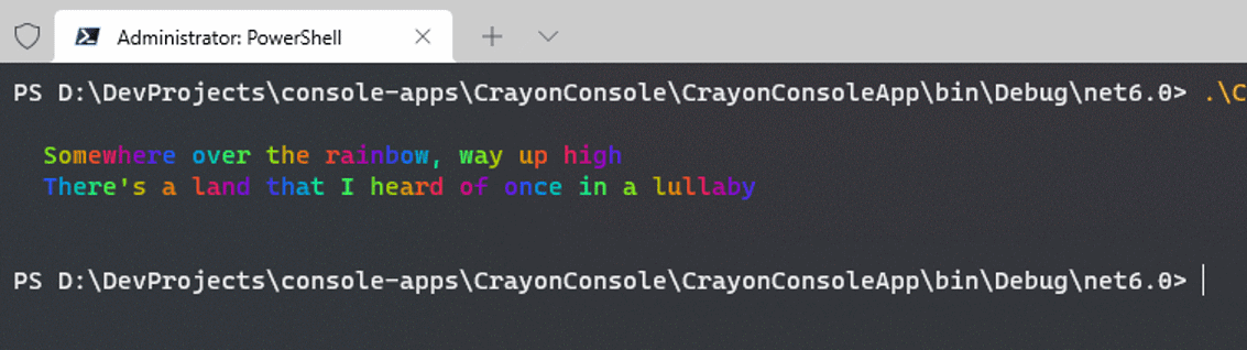 Colour text Window Terminal example